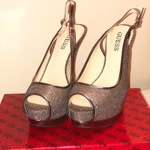 Guess metallic platform slingback peep toe